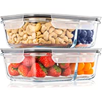Pack 2 Recipientes de Cristal para Alimentos- 2 Compartimentos Herméticos- Tamaño XL 1040ml - Recipiente Cristal sin BPA…